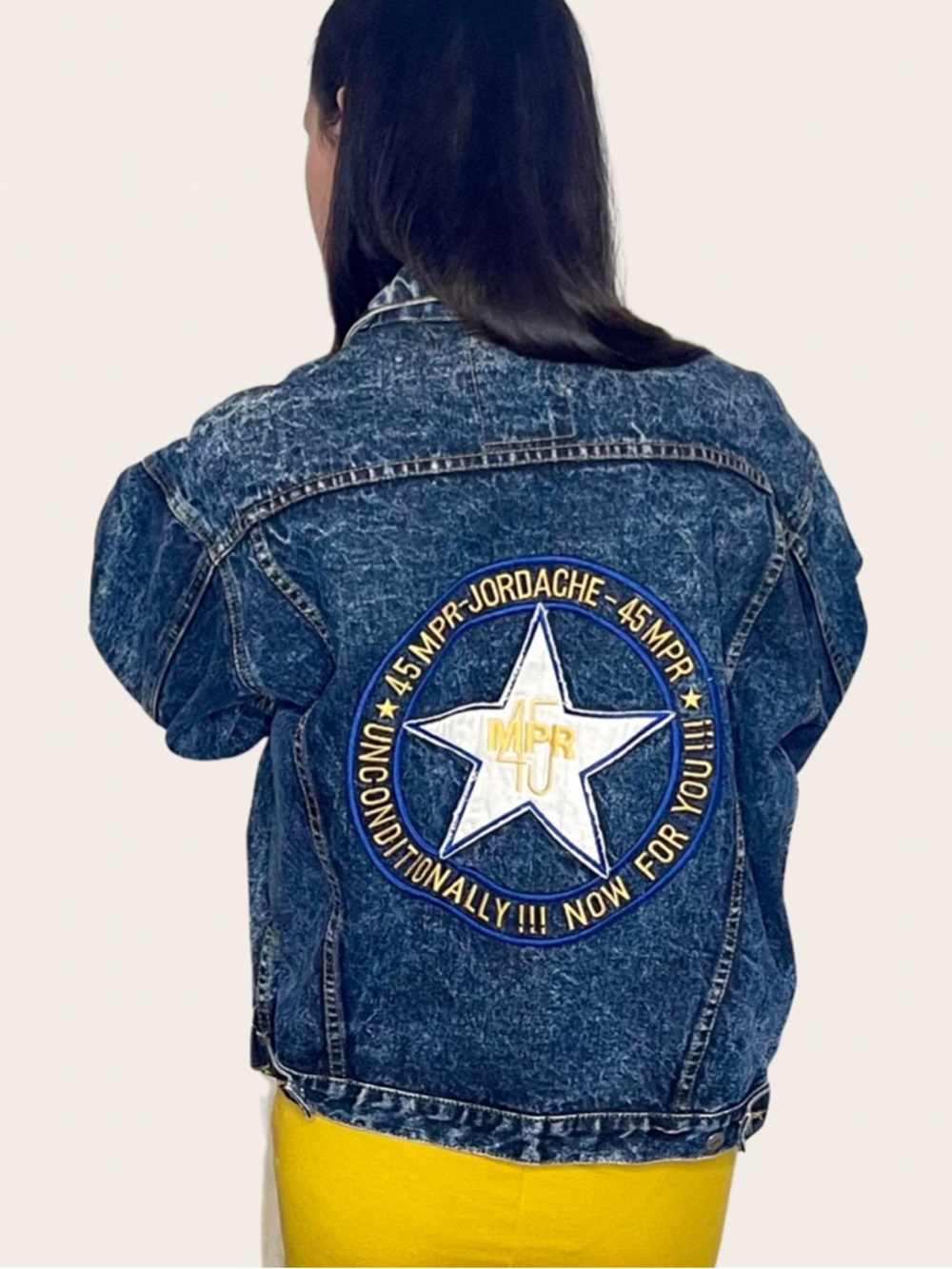 Vintage Jordache Denim Jacket Oversized Acid Wash Star Patch Back 80s 90s